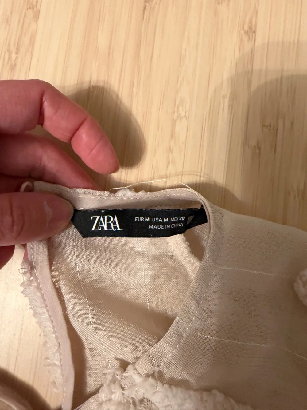 Zara Cream Textured Puff Sleeve Blouse